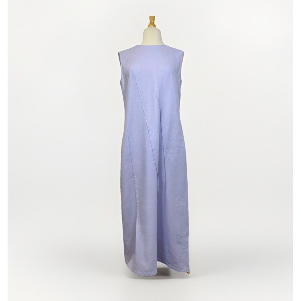 Olsen 100% Linen Sheath Light Purple Sleeveless Dress Size 8 Pleated Accents
